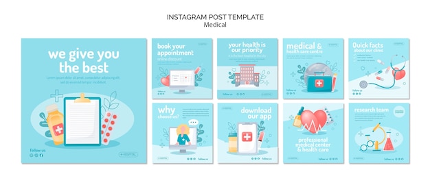 PSD gratuit collection de publications instagram du centre médical