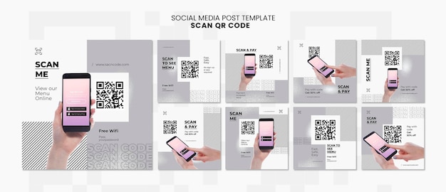 PSD gratuit collection de publications instagram pour la numérisation de code qr avec un smartphone