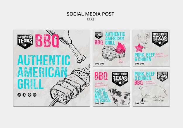 PSD gratuit collection de publications sur les réseaux sociaux barbecue