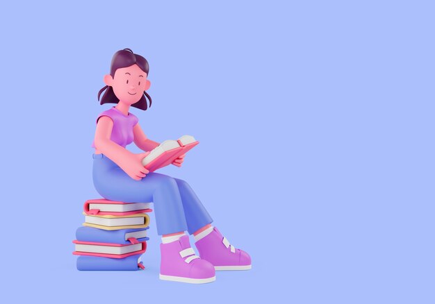 Concept d'éducation avec une femme assise sur des livres