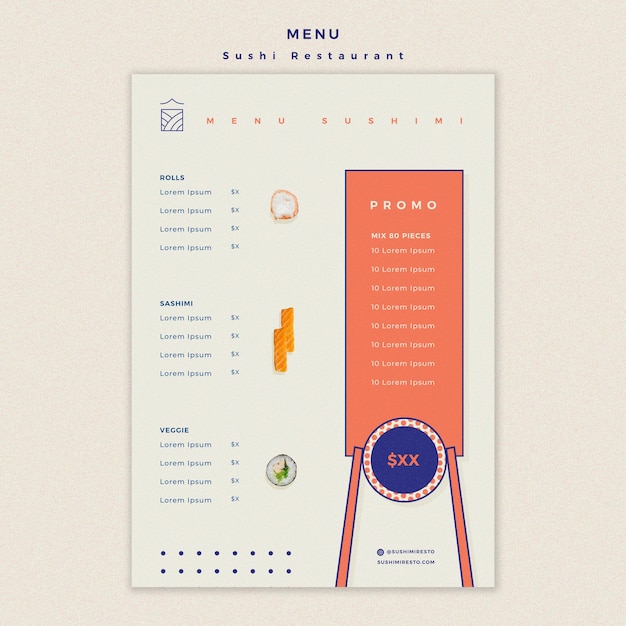 PSD gratuit concept de modèle de menu de restaurant de sushi