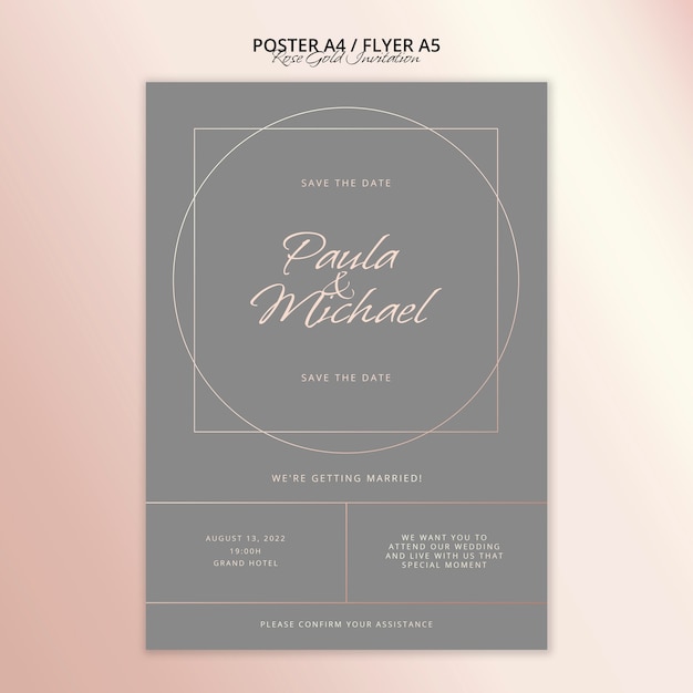 PSD gratuit conception d'affiche d'invitation minimaliste en or rose