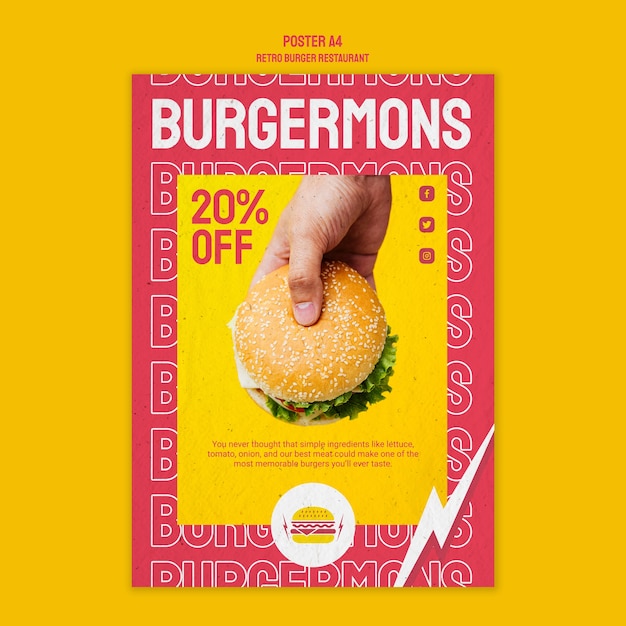 Conception d'affiche de restaurant burger rétro