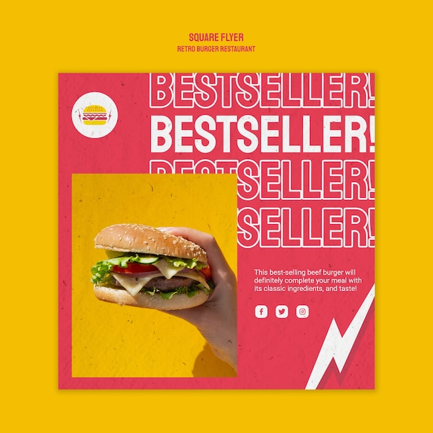 PSD gratuit conception de flyer carré restaurant burger rétro