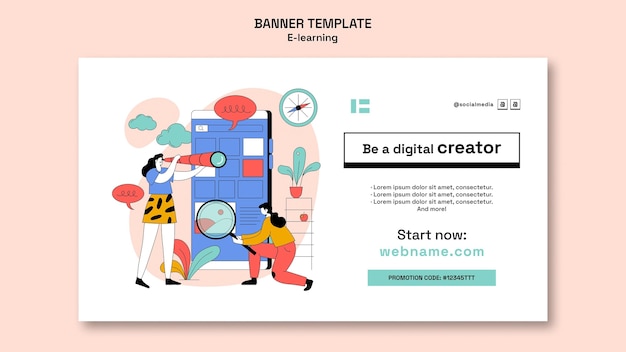 PSD gratuit conception de modèle de bannière d'apprentissage en ligne