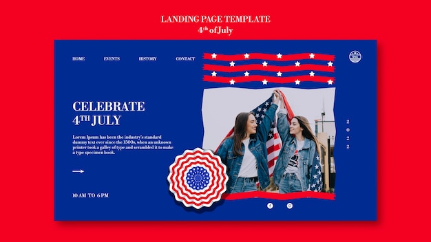 PSD gratuit conception de modèle de page de destination du 4 juillet