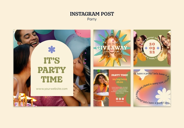 PSD gratuit conception de modèle de publication instagram de fête colorée