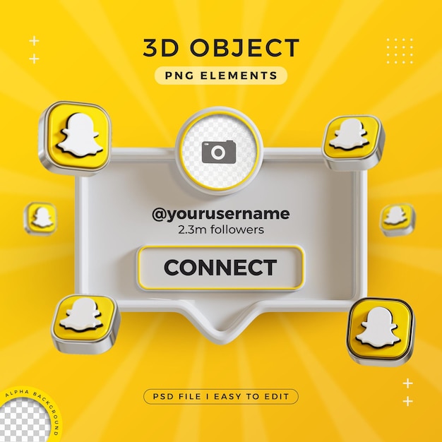 PSD gratuit connectez-vous avec nous sur le profil snapchat render 3d isolé pour la composition