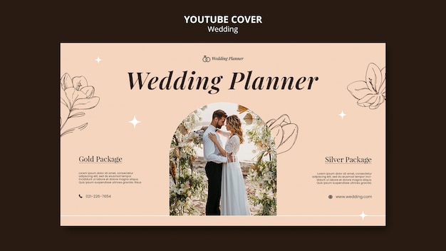 PSD gratuit couverture youtube de la célébration du mariage dessinée à la main