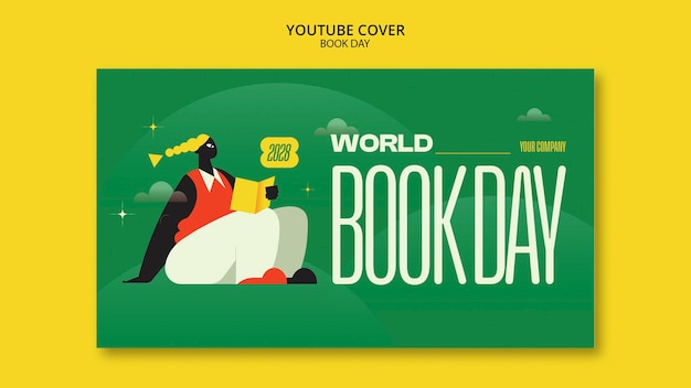 PSD gratuit couverture youtube de la célébration de la journée mondiale du livre