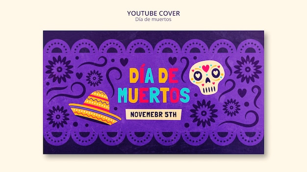 PSD gratuit couverture youtube design plat día de muertos