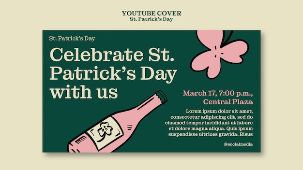 PSD gratuit couverture youtube dessinée à la main du jour de saint patrick