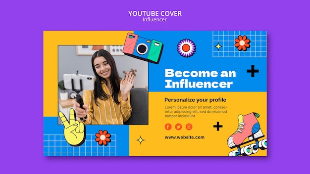 PSD gratuit couverture youtube du contenu de l'influenceur