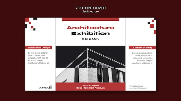 PSD gratuit couverture youtube du projet d'architecture design plat