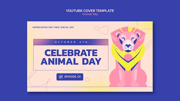 PSD gratuit couverture youtube de la journée des animaux du lion design plat