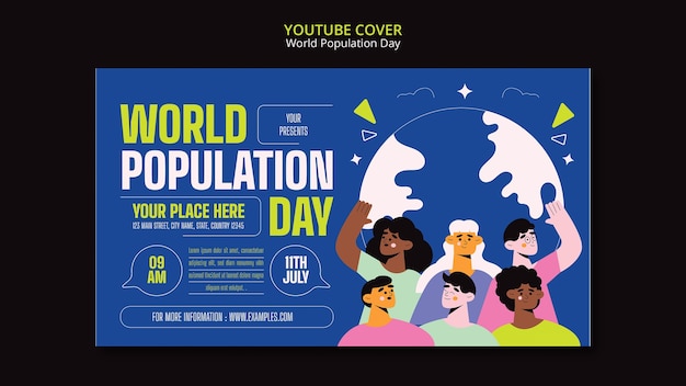 PSD gratuit couverture youtube de la journée mondiale de la population au design plat