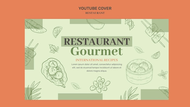 PSD gratuit couverture youtube de l'ouverture d'un restaurant dessiné à la main