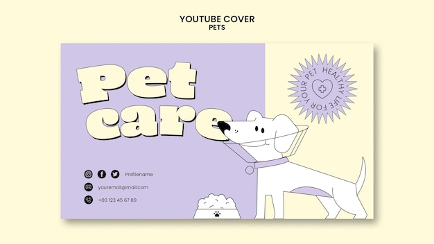 PSD gratuit couverture youtube de soins pour animaux de compagnie dessinés à la main