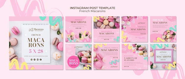 PSD gratuit délicieux messages instagram de macarons français