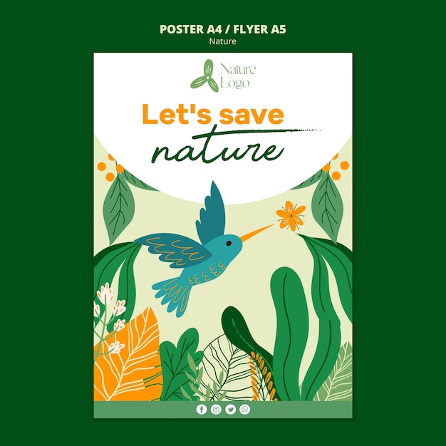 PSD gratuit design plat sauvez l'affiche de la nature