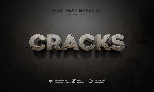 PSD gratuit effet de texte 3d de fissures