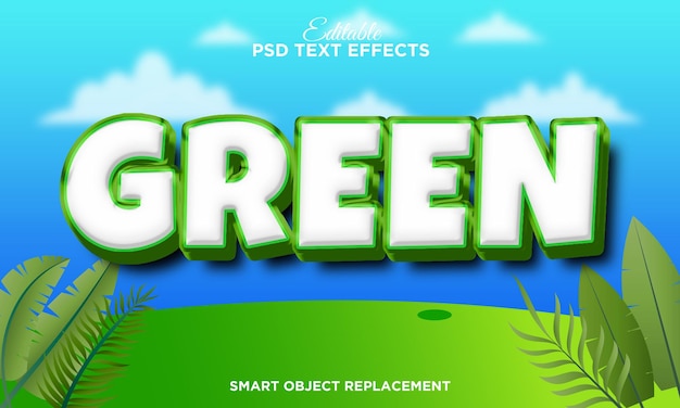 PSD gratuit effet de texte vert 3d avec fond d'été