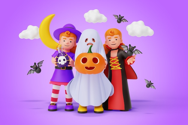 PSD gratuit enfants en illustration 3d d'halloween