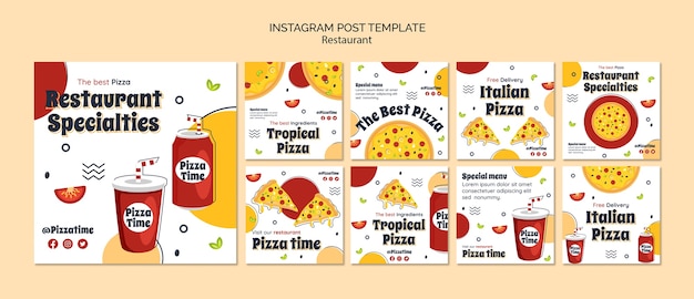 PSD gratuit ensemble de publication instagram de restaurant de cuisine délicieuse