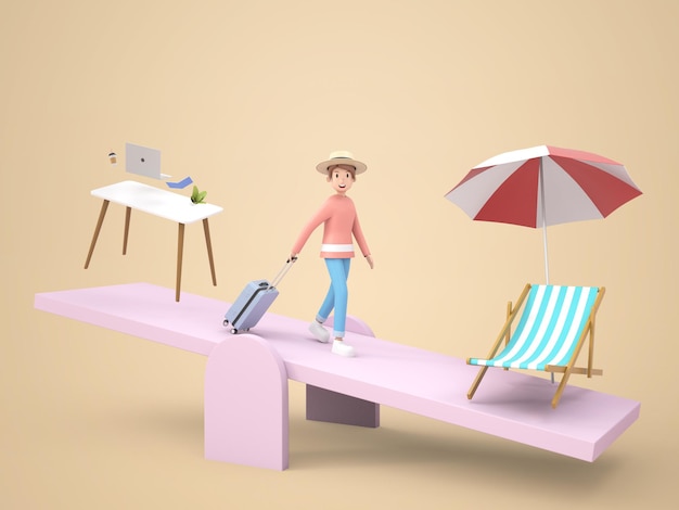 PSD gratuit une femme d'illustration 3d aime voyager en vacances en été