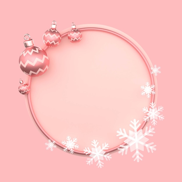 PSD gratuit fond 3d de noël avec des boules et des flocons de neige