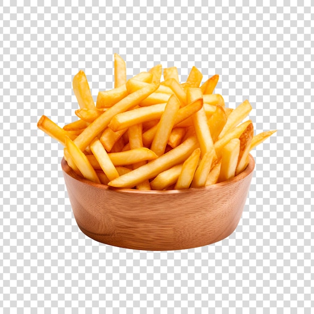 PSD gratuit des frites avec sauce sur un bol rond en bois sur un fond transparent