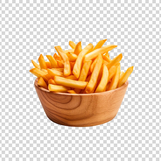 PSD gratuit des frites avec sauce sur un bol rond en bois sur un fond transparent