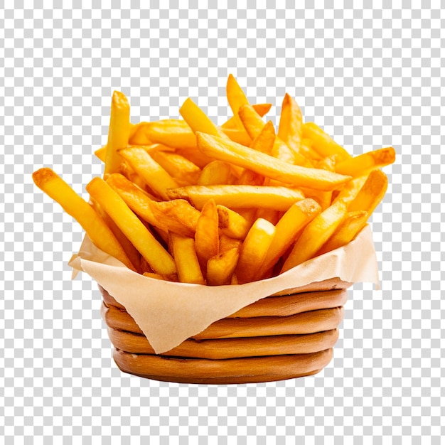 PSD gratuit des frites avec sauce sur un panier rond sur un fond transparent