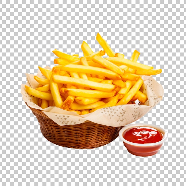 PSD gratuit des frites avec sauce sur un panier rond sur un fond transparent