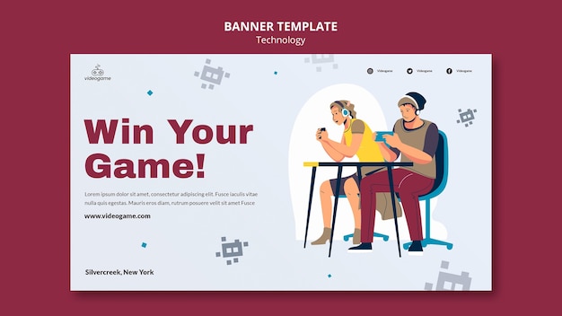 PSD gratuit gagnez le modèle de bannière de jeu