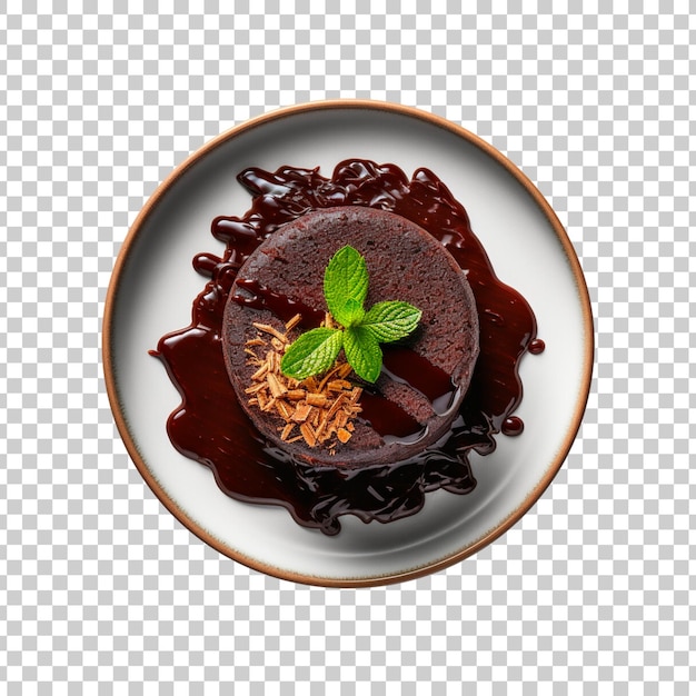 PSD gratuit un gâteau au pudding au chocolat avec de la sauce au chocolat sur une assiette