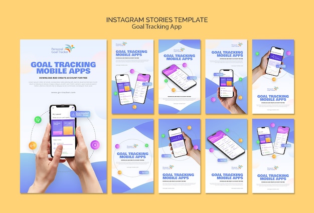 PSD gratuit histoires instagram de l'application de suivi des objectifs