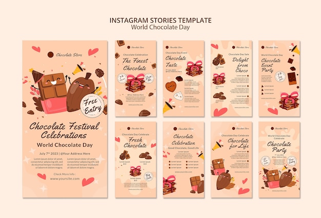 PSD gratuit histoires instagram de célébration de la journée mondiale du chocolat