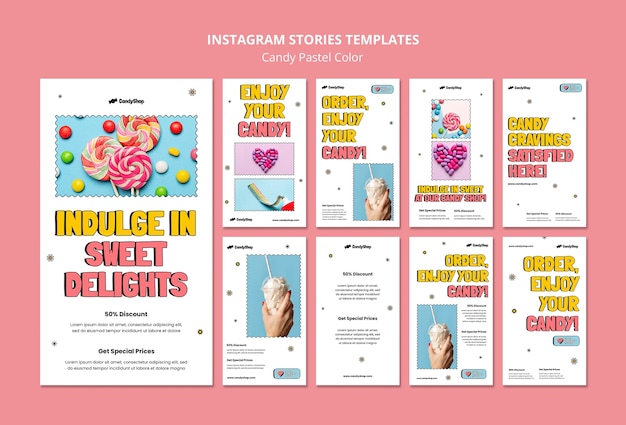 PSD gratuit histoires instagram de couleurs pastel de bonbons