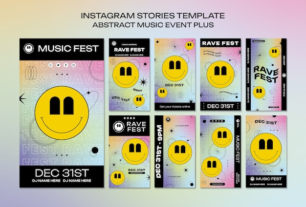 PSD gratuit histoires instagram du festival de musique design plat