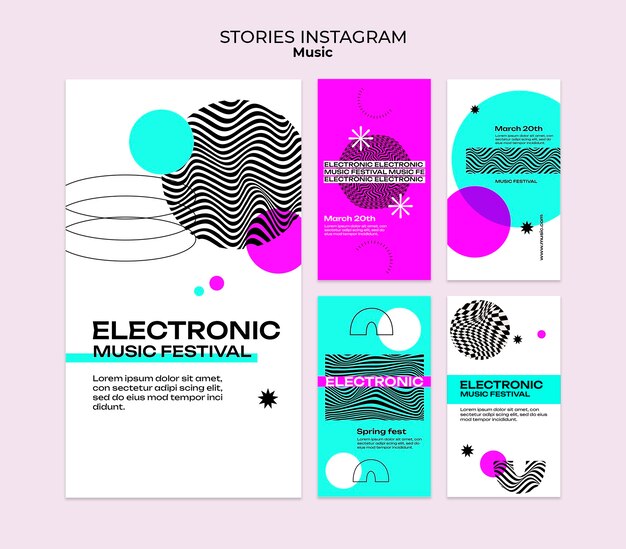 Histoires instagram de musique électronique au design plat