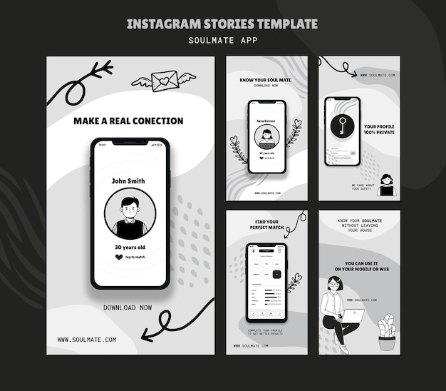 PSD gratuit histoires de médias sociaux sur l'application soulmate