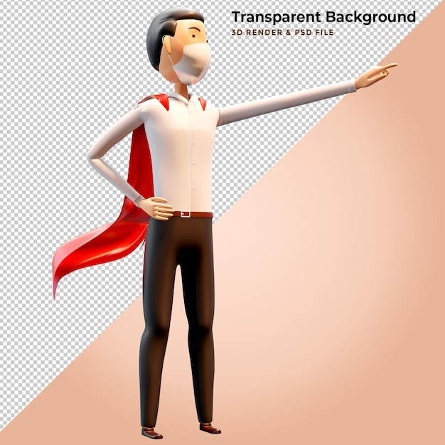 PSD gratuit homme d'affaires illustration 3d debout avec une cape rouge