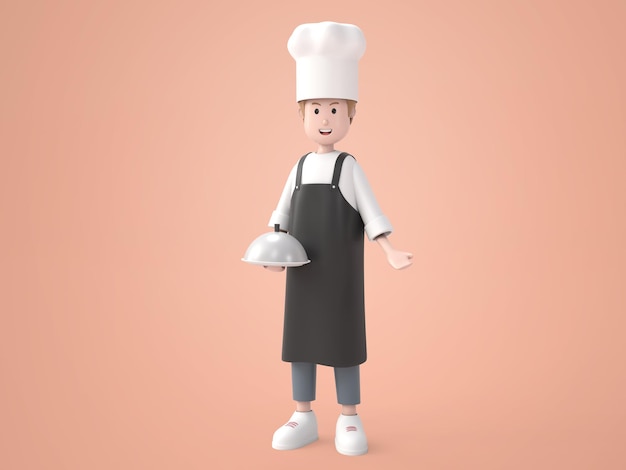 PSD gratuit homme d'illustration 3d en uniforme de chef tenant le rendu du plateau de service