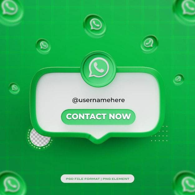 PSD gratuit icône d'élément de bannière de contact whatsapp avec nom d'utilisateur rendu 3d isolé