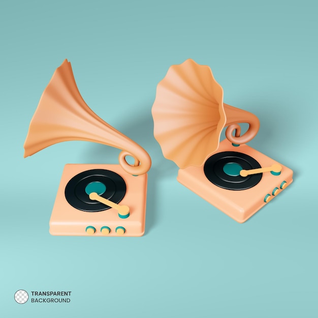 PSD gratuit icône de gramophone à disque vinyle rétro illustration de rendu 3d isolée