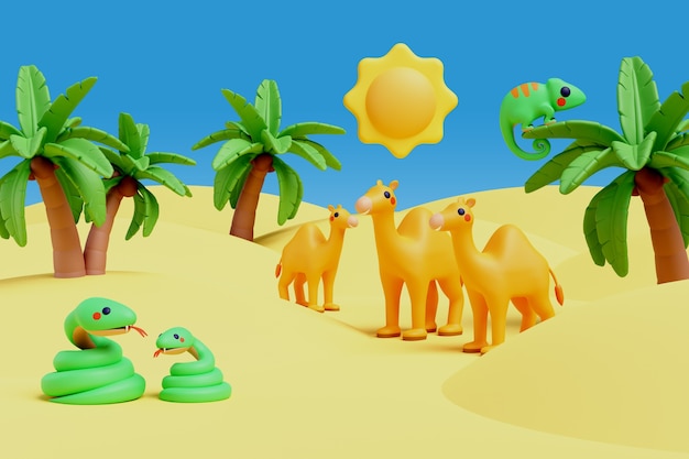 PSD gratuit illustration 3d avec des animaux