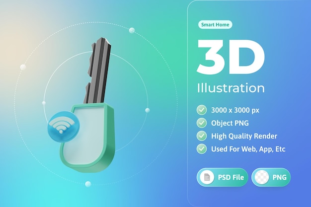 PSD gratuit illustration 3d de la clé de la maison intelligente