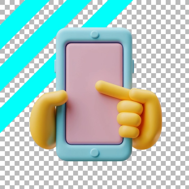 Illustration 3D colorée d'une main utilisant un smartphone