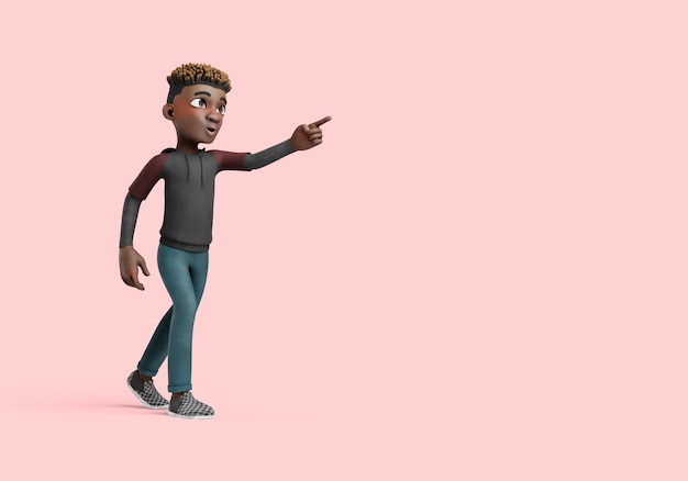 Illustration 3d du personnage masculin pose pointant et marchant